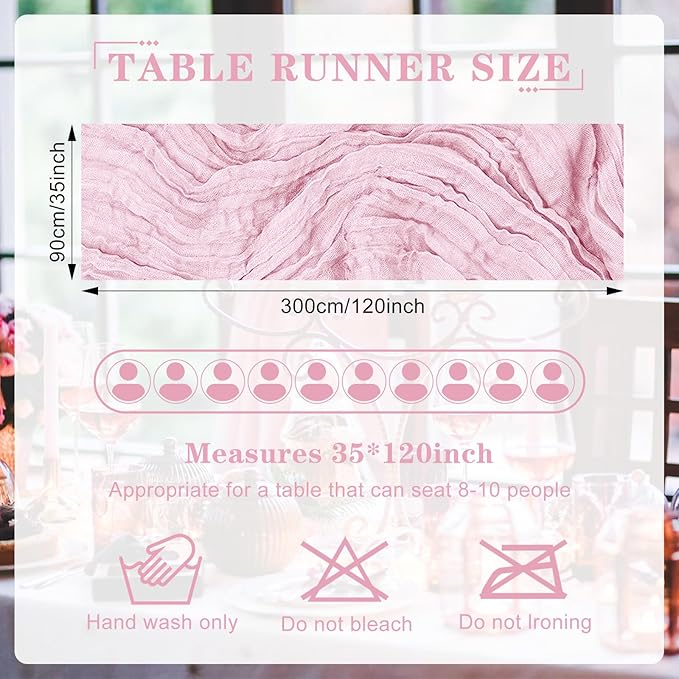 1 Pack Cheesecloth Table Runner 10Ft Christmas Gauze Boho Table Runners for Wedding Decor Bridal Shower Decorations Baby Shower Party(35" x 120")