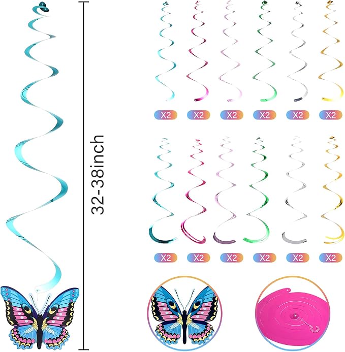 36 Pcs Summer Butterfly Party Decoration Hanging Ceiling Swirl Streamer Large - Image 6
