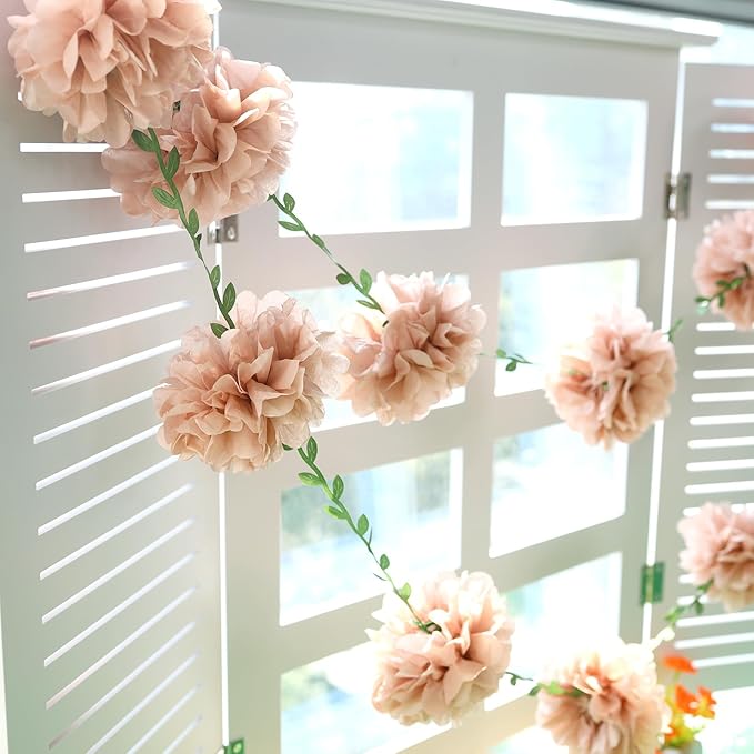 Pink Tissue Paper Pom Pom Garlands, Paper Flowers - Image 4