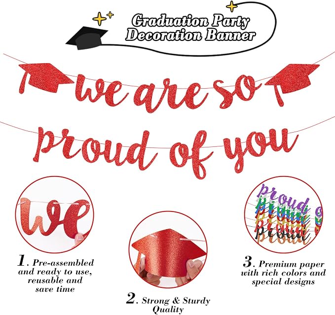2026 Graduation Decorations Pre-Strung Blingbling We Are So Proud of You Banner - Image 2