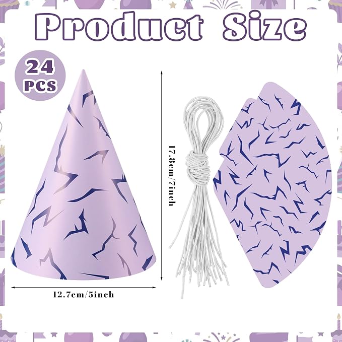Watersay 24 Pcs Themed Party Hats Theme Cone Paper Hats - Image 3