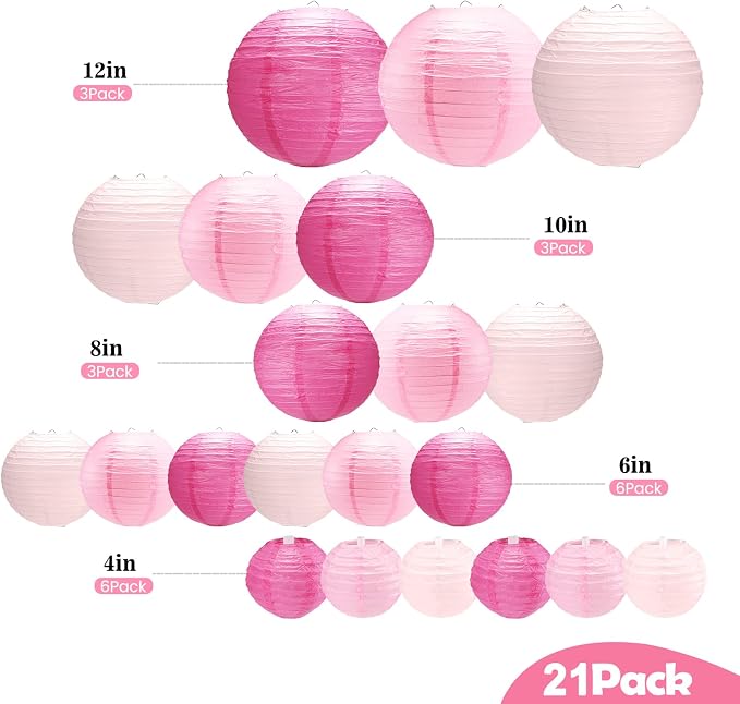 21Pcs Pink Paper Lanterns - Image 4