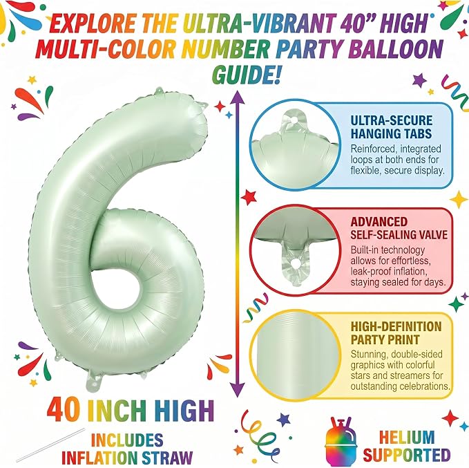 40 Inch Olive Green Number 6 Foil Balloon - Image 2