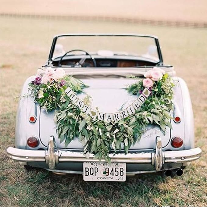 GuassLee JUST Married Banner Car Decorations, Photo Props and Car Decorations - Image 6