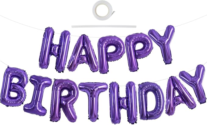 TONIFUL 16 Inch Purple Happy Birthday Balloons Banner Decorations by TONIFUL