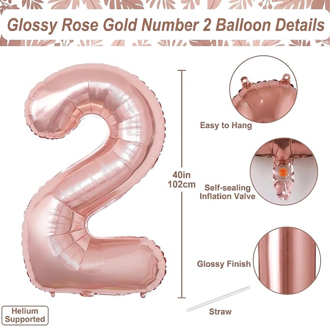 Rose Gold Number 2 Balloon 40 Inch, Blush Foil Duo - Image 4