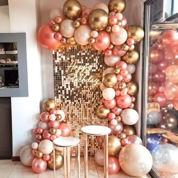 Dusty Pink Balloons, Double Stuffed Beige Balloon Pearl White Metallic Rose - Image 8
