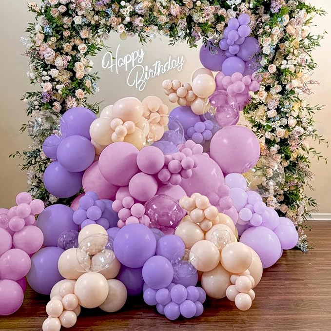 Boho Dusty Purple and Pastel Orange Balloon Garland Arch Kit - Image 5