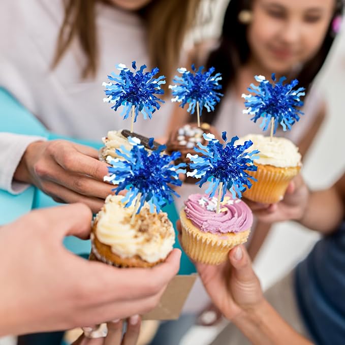 Gyufise 30Pcs Foil Firework Cupcake Toppers Happy Birthday Cake Toppers Sparkle - Image 6