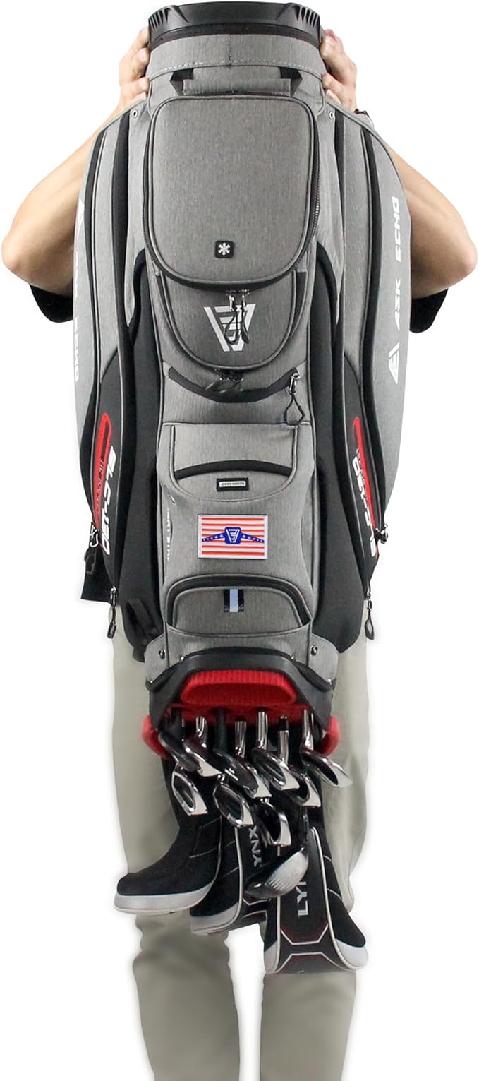 ASK ECHO SLC-130 Golf Cart Bag with 15 Way Full Length Dividers Top, Premium Quiet Golf Cart Bag with Rain Cover for Men