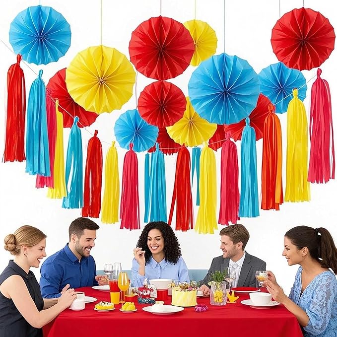 Red Blue and Yellow Paper Tassels 30pcs Streamers - Image 3