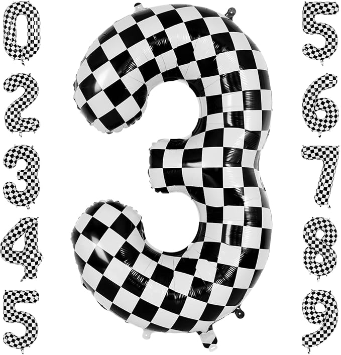 40 Inch Checkered Number 3 Balloon, Big Mylar Black and White Foil Balloons by Unknown