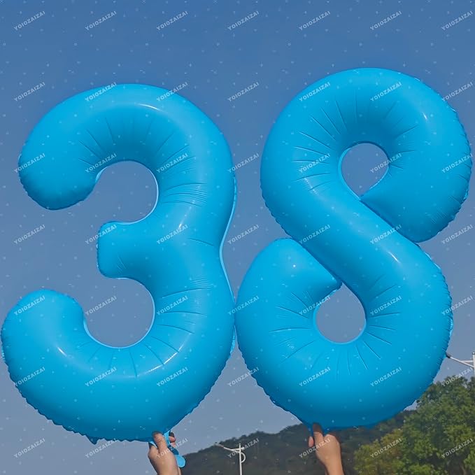 40IN Blue Birthday Number 3 Balloon Fluorescent Blue Balloon Foil Balloon | - Image 4