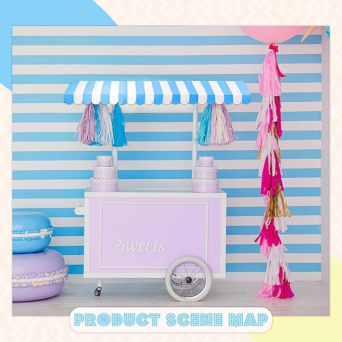 Boao 4 Pack Blue and White Awning Decoration 3D Stripe Cardboard Awning - Image 4