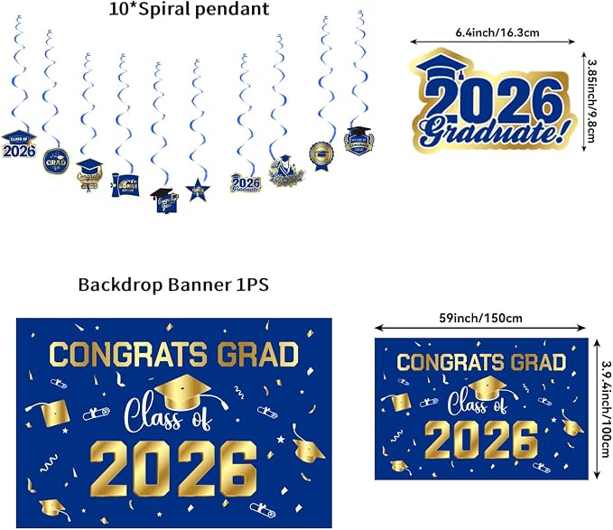 Graduation Decorations 2026 Blue Gold Themed Set - Image 4