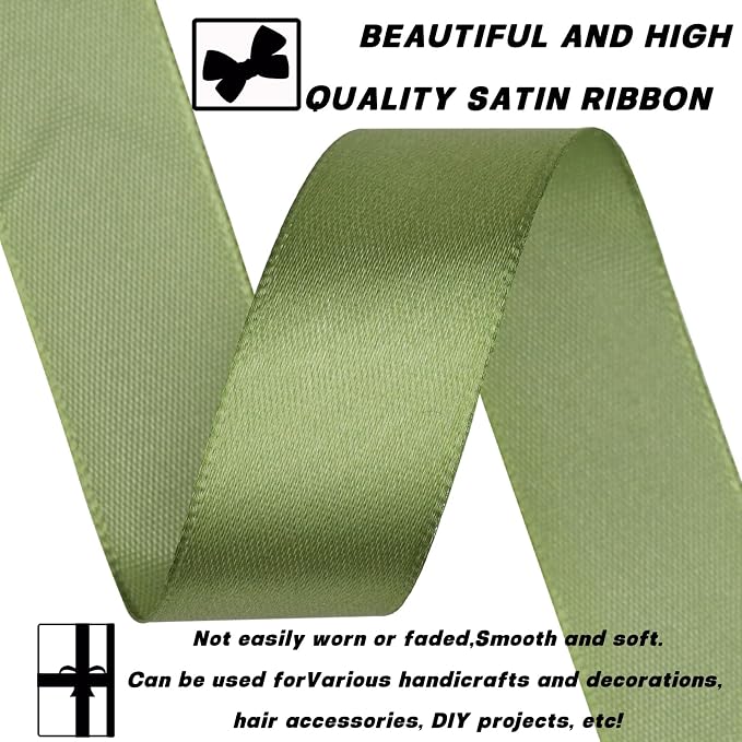 7/8 Inch 60 Yards Olive Green Satin Craft Ribbon-Single Face Polyester Ribbon - Image 3