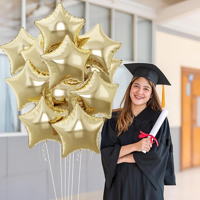 Gold Star Foil Balloons, 18 Inch Light Gold Stars Shape Foil Helium Balloons - Image 4