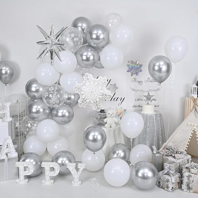 White Silver Snowflake Christmas Balloons, 18 Inch White Snowflake Foil Balloon - Image 7