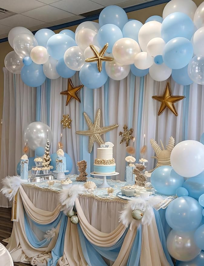 Light Blue and White Balloons, Photo Backdrop | 50PCS 12 Inch Blue and White - Image 8