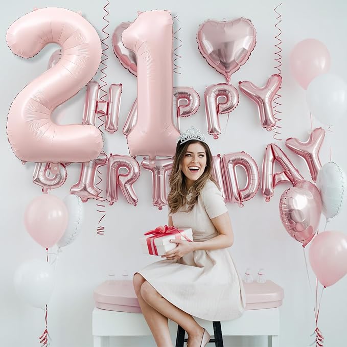 Big Number 21 Balloons, Dusty Light Blush Pink Foil 21 Balloon Numbers 40 Inch - Image 4
