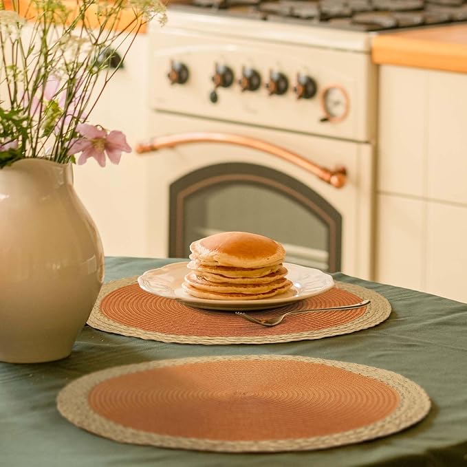 Round Placemats Set of 6, Woven Table Mats, Wide Edge, 15 Inch Diameter - Image 6