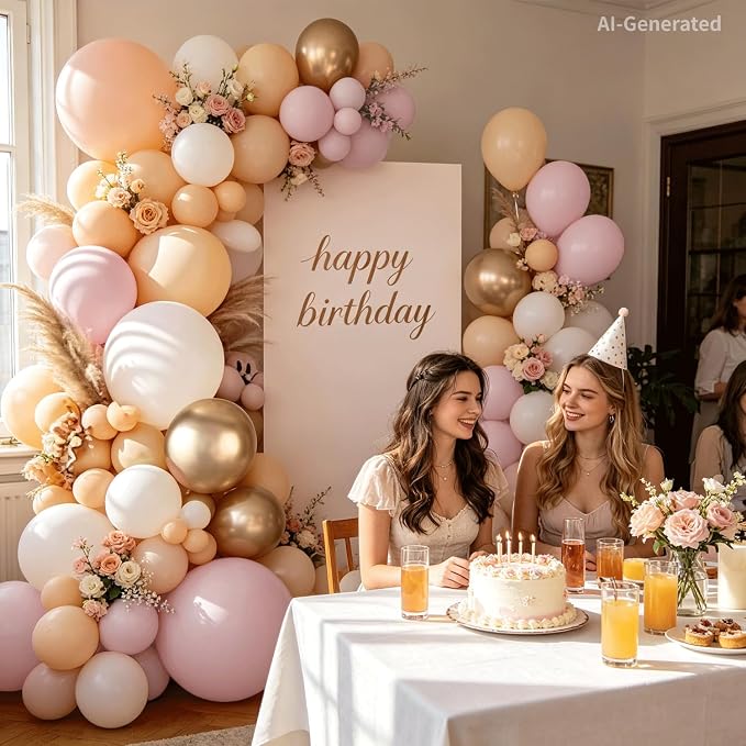 Dusty Pink Gold White Nude Balloons Arch Kit, Party Decor. | Light - Image 5