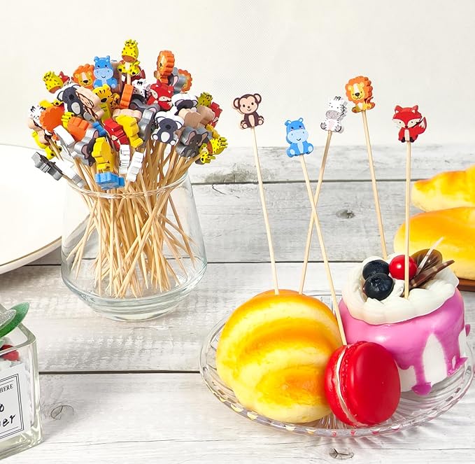 100Pcs Safari Animal Cocktail Picks Young Wild And One Two Three Decor | 5" - Image 5