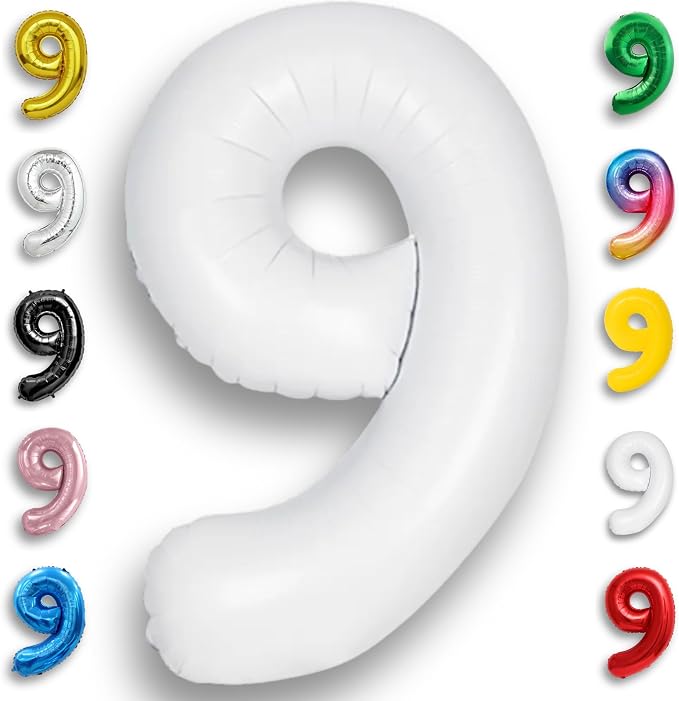 White Number Balloon 9 Mylar Foil Balloons 32 inch by Unknown