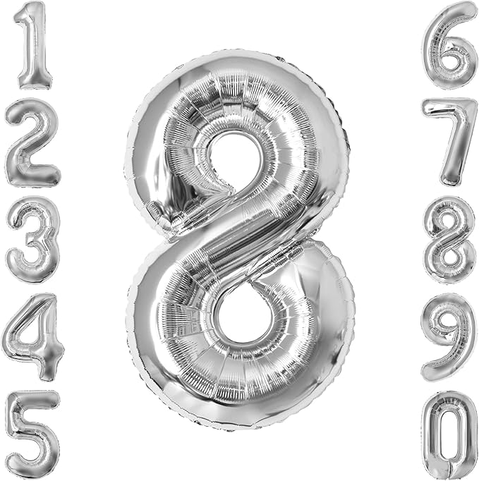 Silver Number 8 Balloon 40 Inch, Gleaming Mirror Foil by Unknown