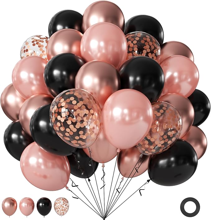 Rose Gold and Black Balloons for Bridal Shower Women Birthday Decorations | by JOYFLOAT