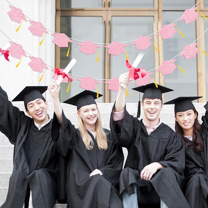 Graduation Decorations Class of 2026 Pink Graduation Cap Banner - Image 6