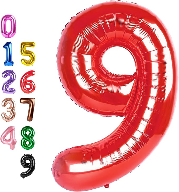 Number Balloons 9 Balloon Red for 9th Birthday Party Decorations, 40 inch | by Enyeopd