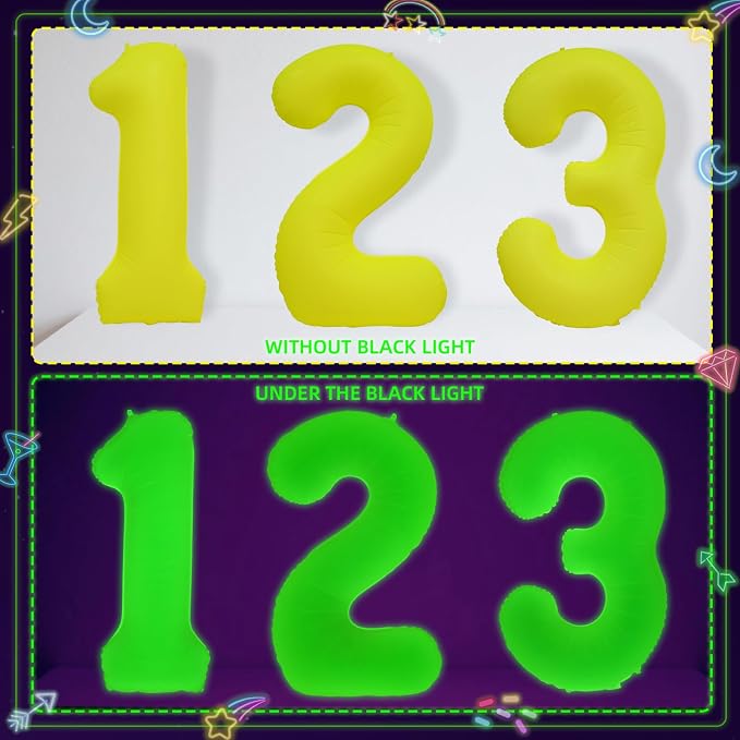Mega-L Glow in The Dark Party Supplies, 40 Inch Yellow Number 2 Balloon | Glow - Image 2