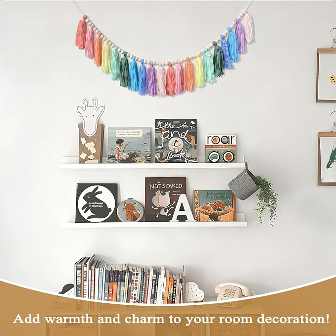 Boho Classroom Decor Tassel Garland, Pastel Rainbow Wall Decor - Image 3
