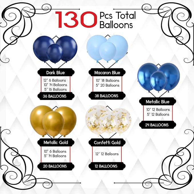 Archloon Blue Balloon Arch Kit, Macaron blue Balloons and Gold Confetti - Image 3