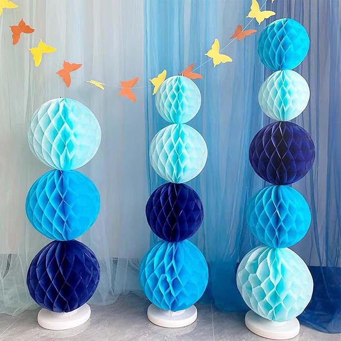 Blue Paper Honeycomb Balls, 6 and 10 inch Hanging Tissue Pompoms, 12 Pack Party - Image 5