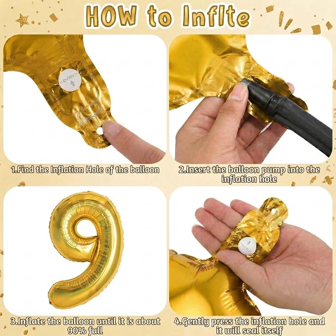 Gold Number 9 Balloon 40 Inch, Shiny Gold Foil Decor - Image 5