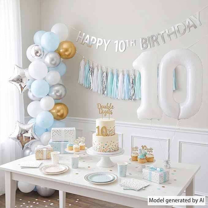 White Number 10 Balloon 40 Inch, Large Matte White 1 and 0 Foil Balloons - Image 3