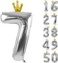 Silver Number 7 Balloon with Crown, 40 inch Silver Number Balloon 7th Birthday by Yeodong