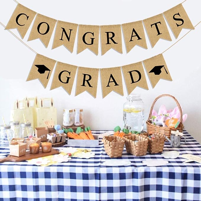 Congrats Grad Burlap Graduation Banner 2026 Congrats Grad Banner Garland No DIY - Image 3