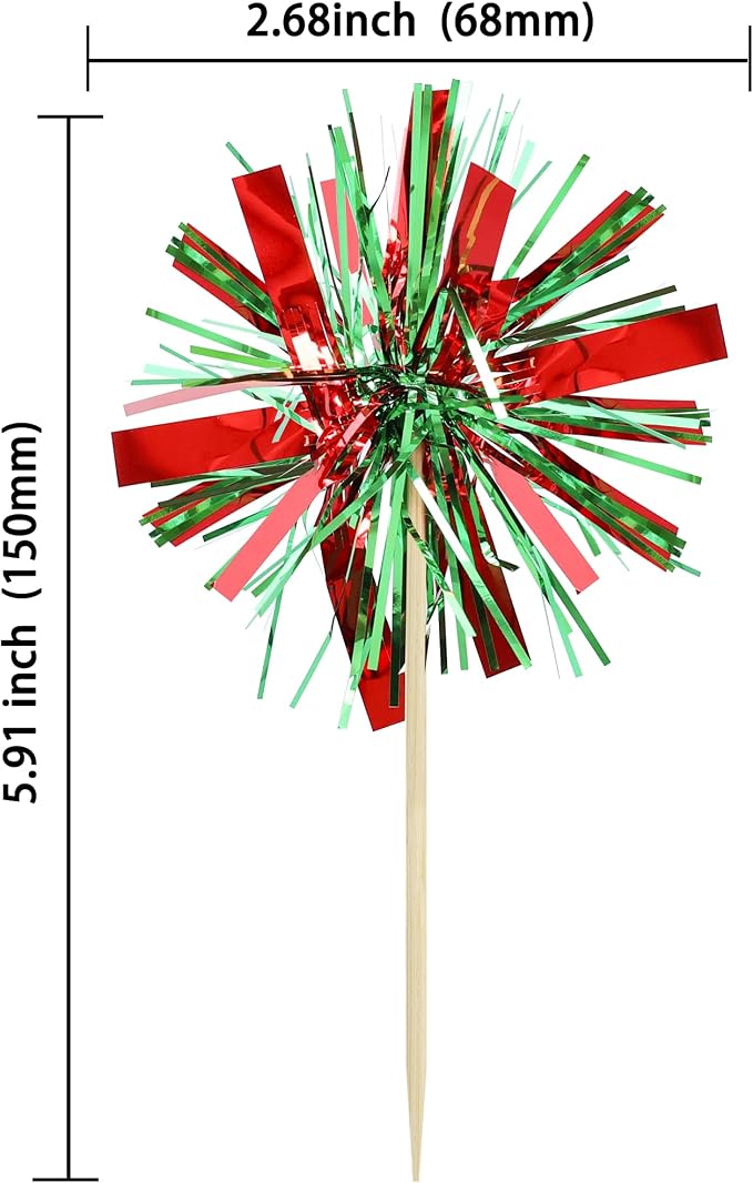 Gyufise 20Pcs Foil Firework Cupcake Toppers Happy Birthday Cake Toppers Tinsel - Image 2