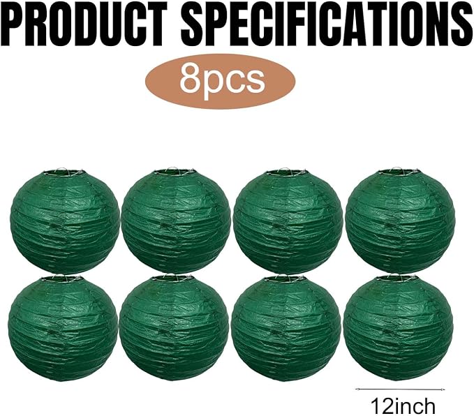 Green Paper Lanterns Hanging Ceiling Chinese Round Lanterns Indoor 12in | - Image 2