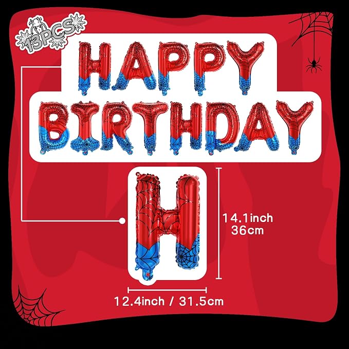 Spider Theme Happy Birthday Banner Party Decorations Balloons Letters Signs - Image 4