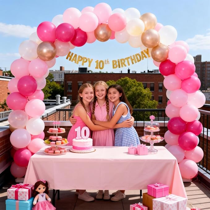 Pink Balloons Set, 12inch Retro Pastel Hot Light Pink Rose Gold White Latex - Image 5
