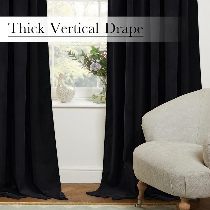 Black Velvet Curtain for Sliding Door Covering Back Tab Blackout Thermal - Image 8