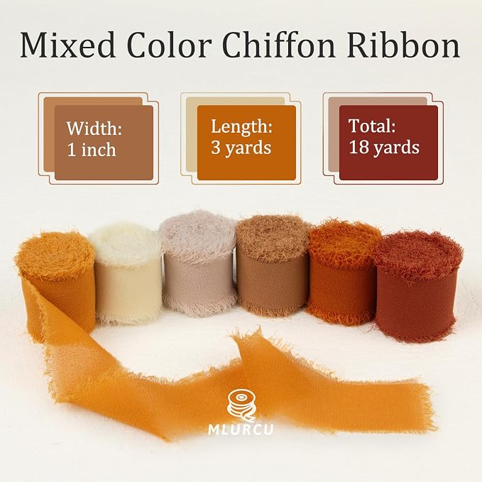 Terracotta Chiffon Ribbon Fall Ribbon 1 Inch x 3Yds Burnt - Image 2