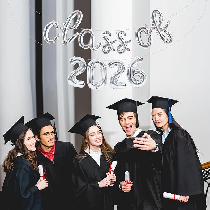 TONIFUL Silver Cursive Class of 2026 Graduation Balloon Banners 2026 - Image 4