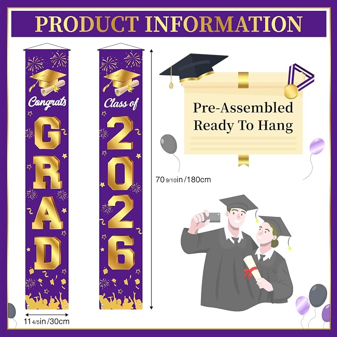 Graduation Decorations 2026 Porch Banner, Congrats Grad Class of 2026 Banner - Image 2