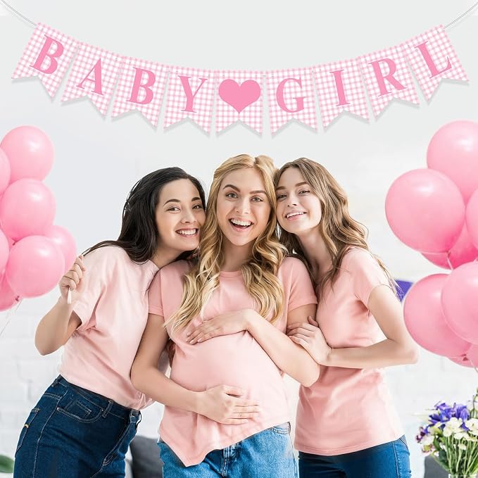 Hahafelt 1 Pcs Pink Gingham Baby Girl Banner - Image 6