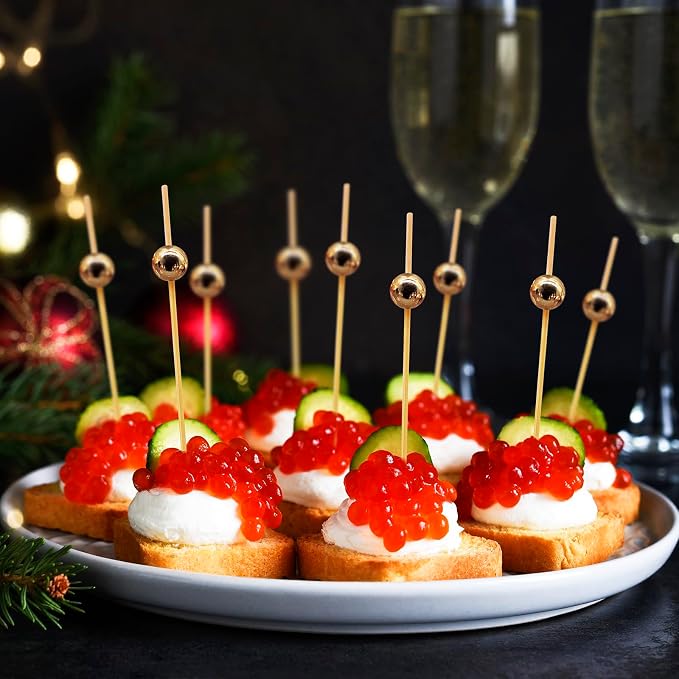 Minisland Gold Pearl Bamboo Cocktail Picks, Decorative Appetizer Toothpicks | - Image 6
